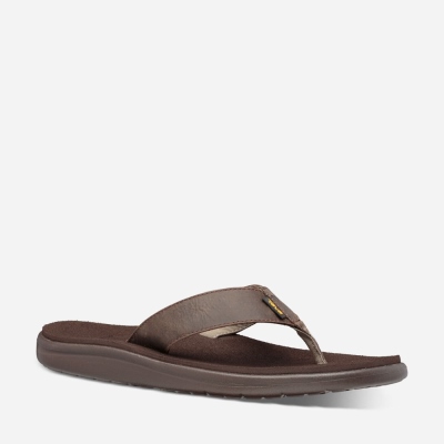 Teva Voya Leather Men's Chocolate Brown Flip Flops CA03493 Canada Sale